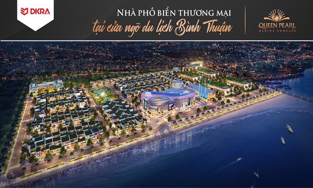 Phối cảnh đêm tổng khu dự án nhà phố biển thương mại Queen Pearl Marina Complex