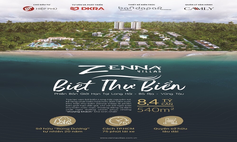 Phối cảnh dự án khu biệt thự biển nghỉ dưỡng Zenna Villas Long Hải