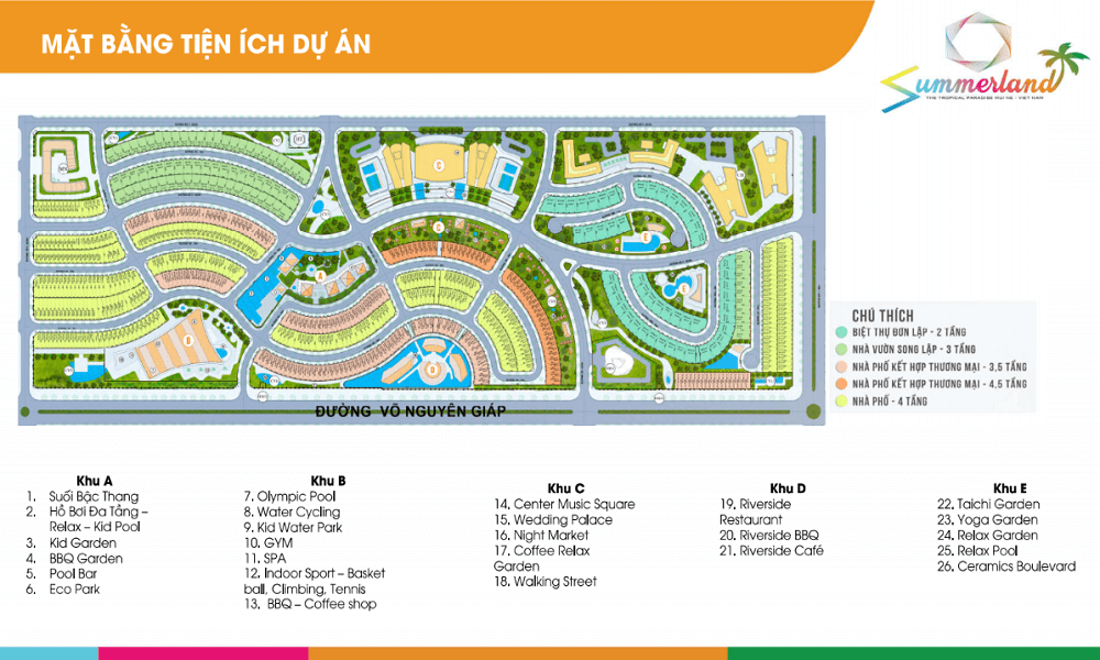 Mặt bằng thiết kế chi tiết nhà và tiện ích dịch vụ tại dự án SummerLand