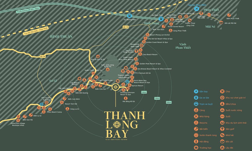 Thanh Long Bay Phan Thiết sở hữu vị trí hai mặt tiền đường ven biển 719B và hướng mặt vịnh biển trãi dài 1,7Km