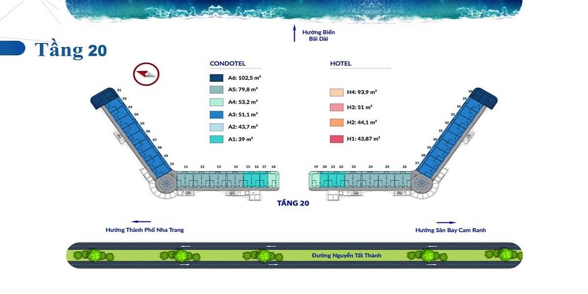 Mặt bằng tầng 20 dự án căn hộ condotel somerset Cam Ranh Bay