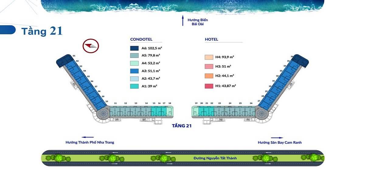 Mặt bằng tầng 21 dự án căn hộ condotel Cam Ranh Bay