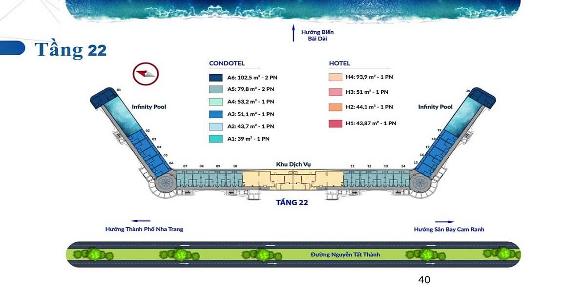 Mặt bằng tầng 22 dự án căn hộ condotel Cam Ranh Bay