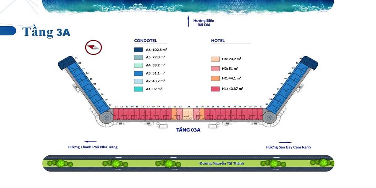 Mặt bằng tầng 3A dự án Somerset Cam Ranh Bay