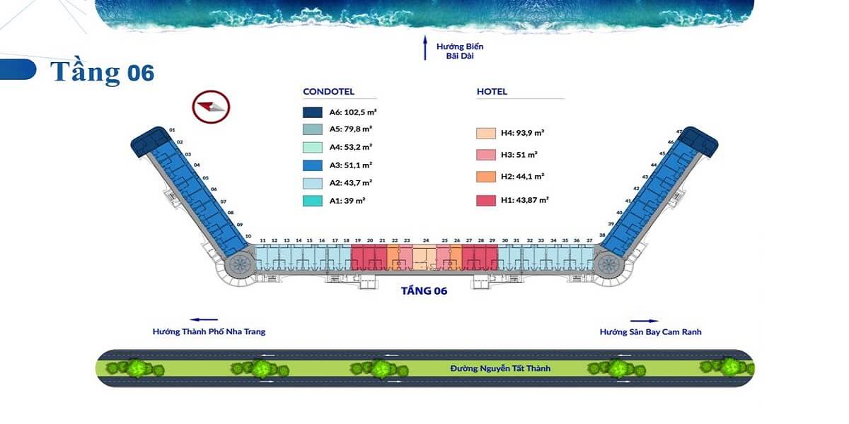 Mặt bằng tầng 6 dự án căn hộ Condotel Somerset Cam Ranh Bay