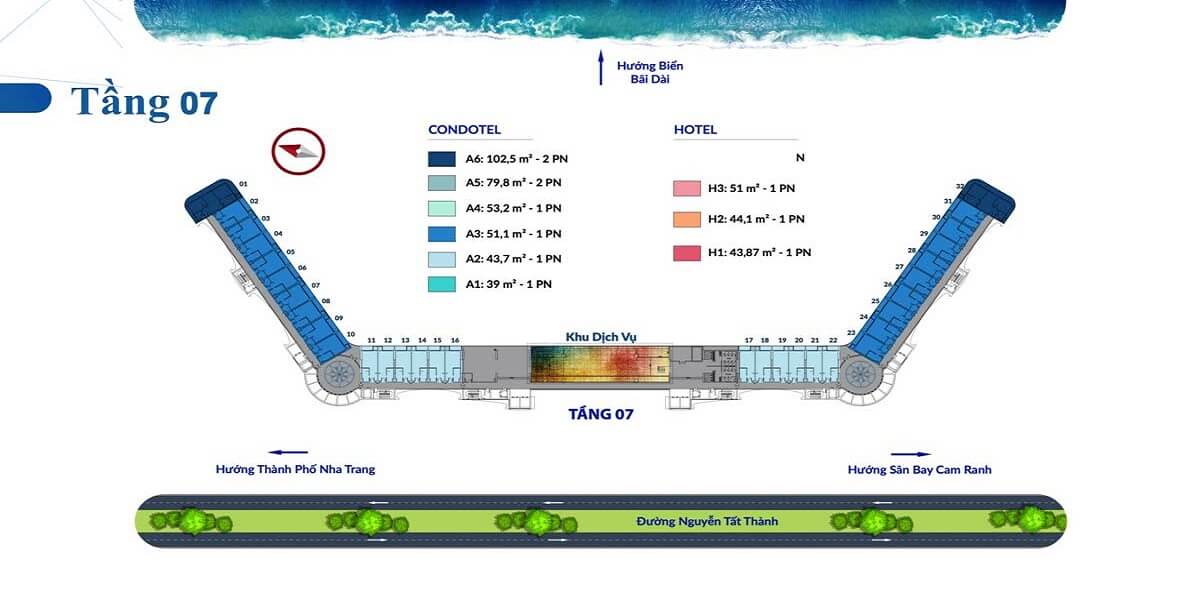 Mặt bằng tầng 7 dự án căn hộ Condotel Somerset Cam Ranh Bay