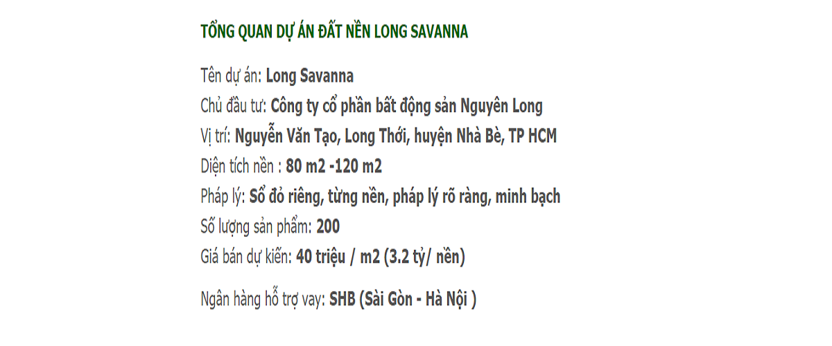 tổng quan dự án long savanna nhà bè